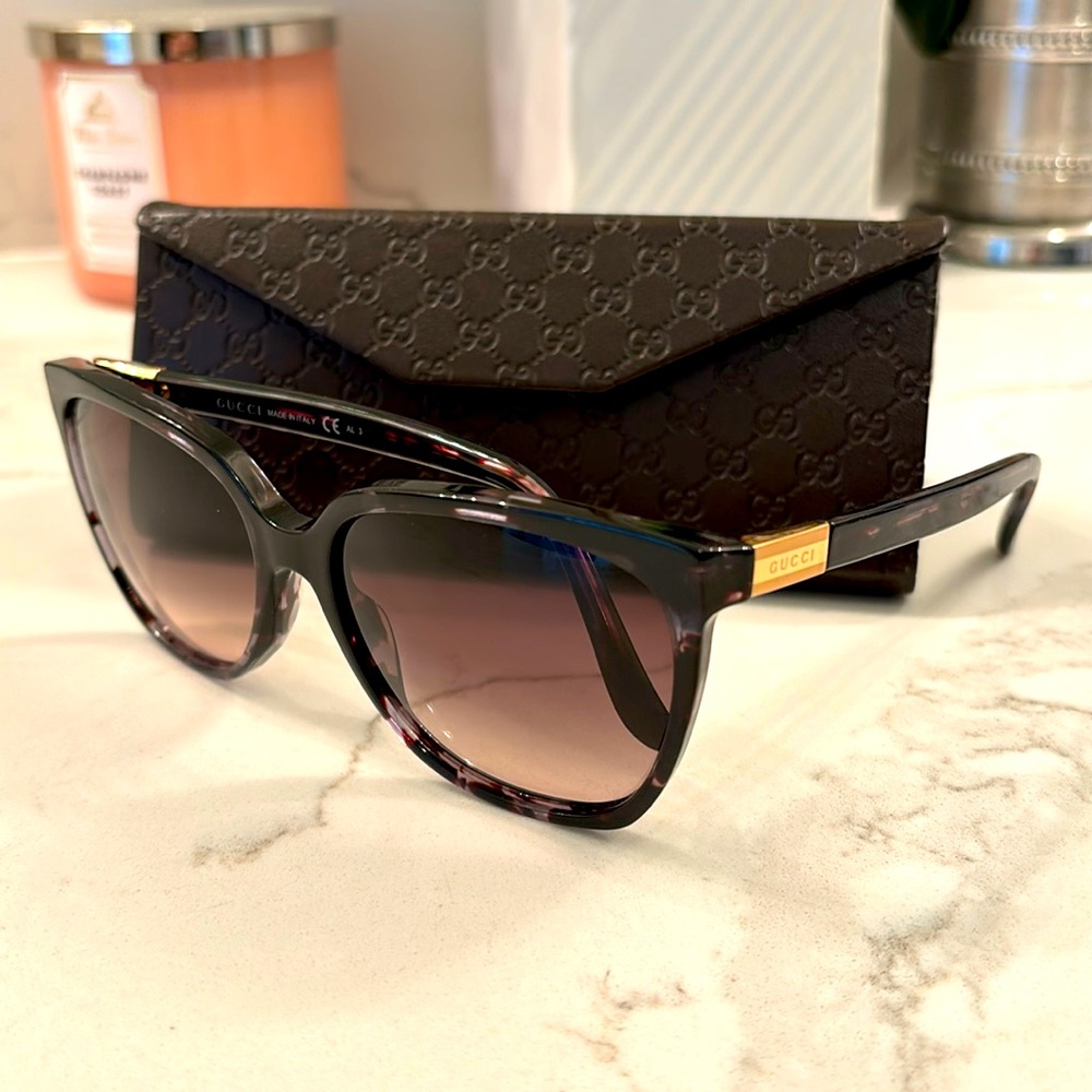 Gucci tortoiseshell blue havana brown gold sunglasses cat eye GG 3502/S